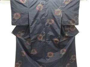 未使用品　三ツ扇模様織出し手織り紬着物